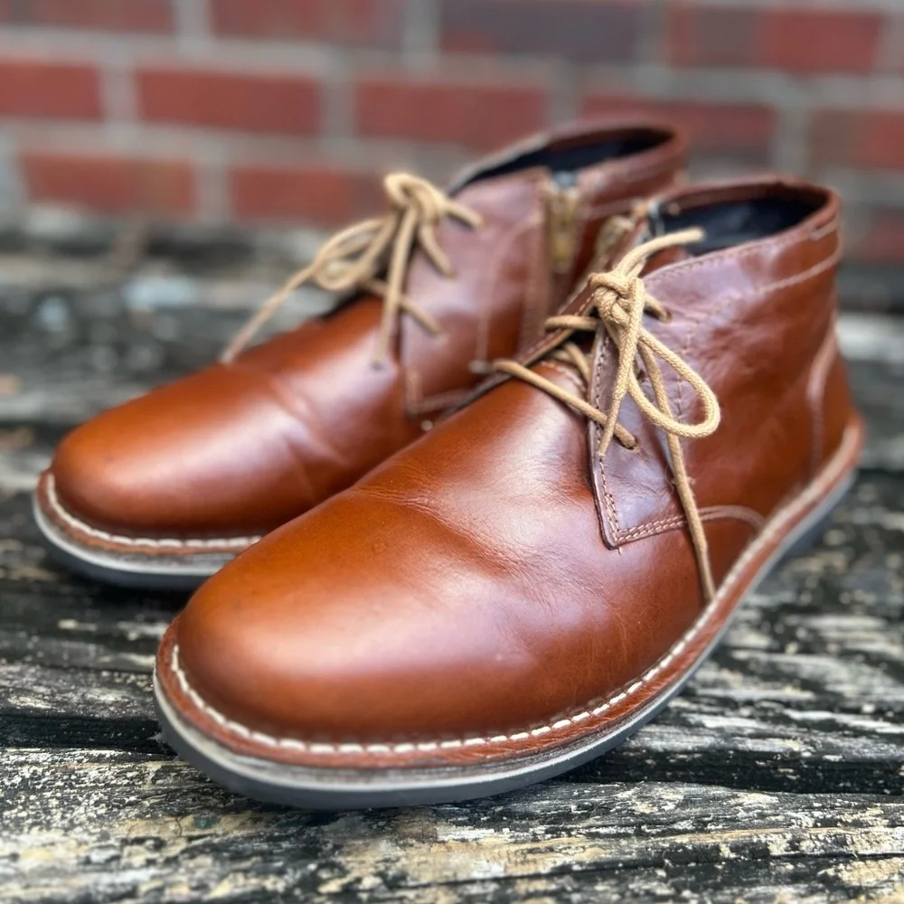 Steve Madden Harken Men’s Cognac Leather Lace & Zip Up Sz 7 Chukka Boot G6
